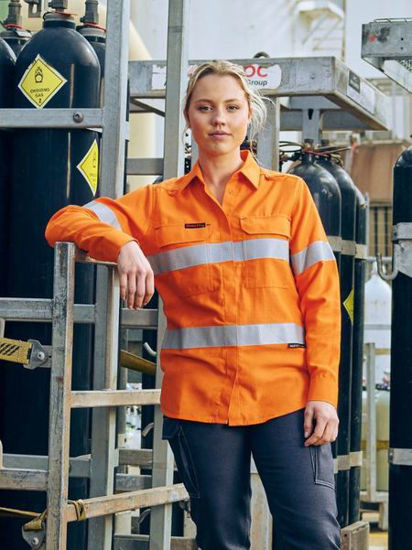 Picture of Bisley Apex 160 Women's Taped Hi Vis FR Ripstop Vented Shirt BL8339T